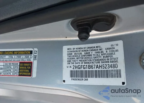 2010 Honda Civic Lx из США, поврежденный, VIN 2HGFG1B67AH523480